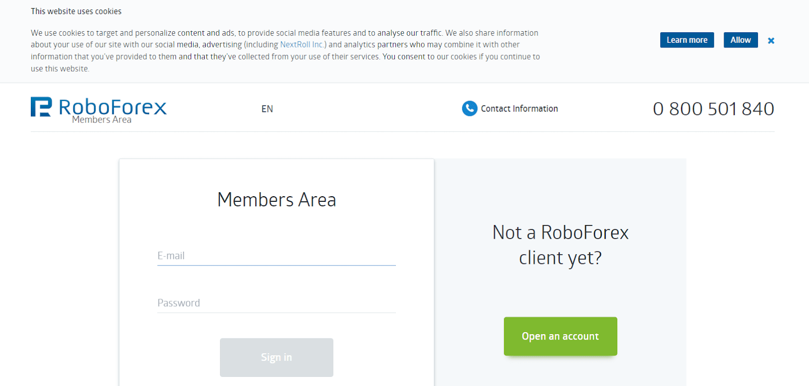Azonosítás a RoboForex weboldalán