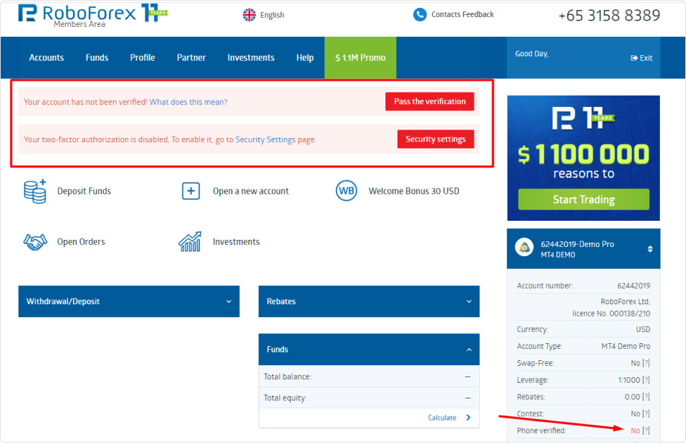 Verifica del numero di telefono e dei documenti su RoboForex