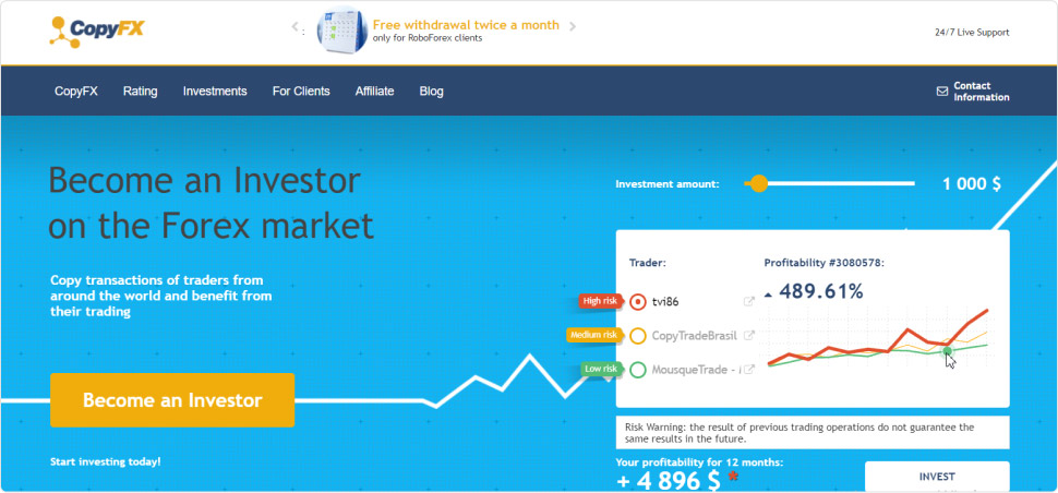 Funzionalità area membri RoboForex | Servizio CopyFx
